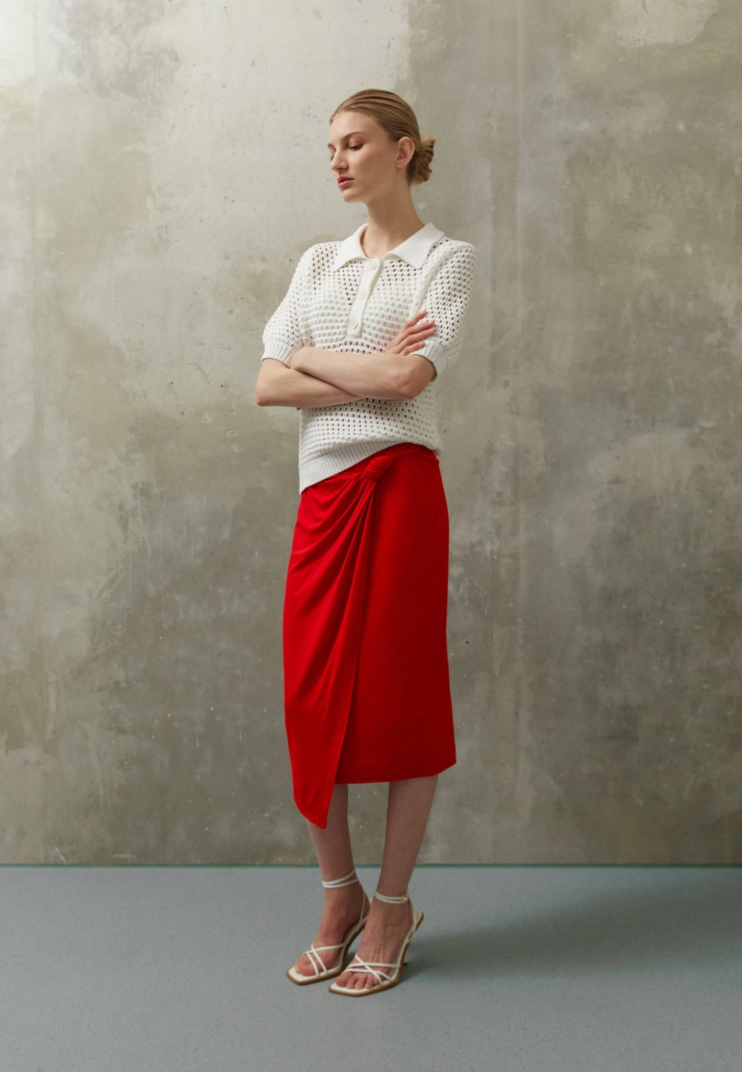 Anna Field Front Knot Midi Skirt - Pencil Skirt - Red 2 Anna Field Front Knot Midi Skirt - Pencil Skirt - Red - Image 2