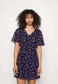 Anna Field V-Neck Sleeve Dress- Day Dress - Dark Blue/Pink -Anna Field Shop 128815276b3e4d32b862a9da869ec04c scaled
