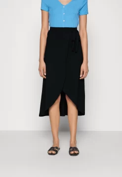 Anna Field Basic Wrap Over Midi Skirt- A-Line Skirt - Black