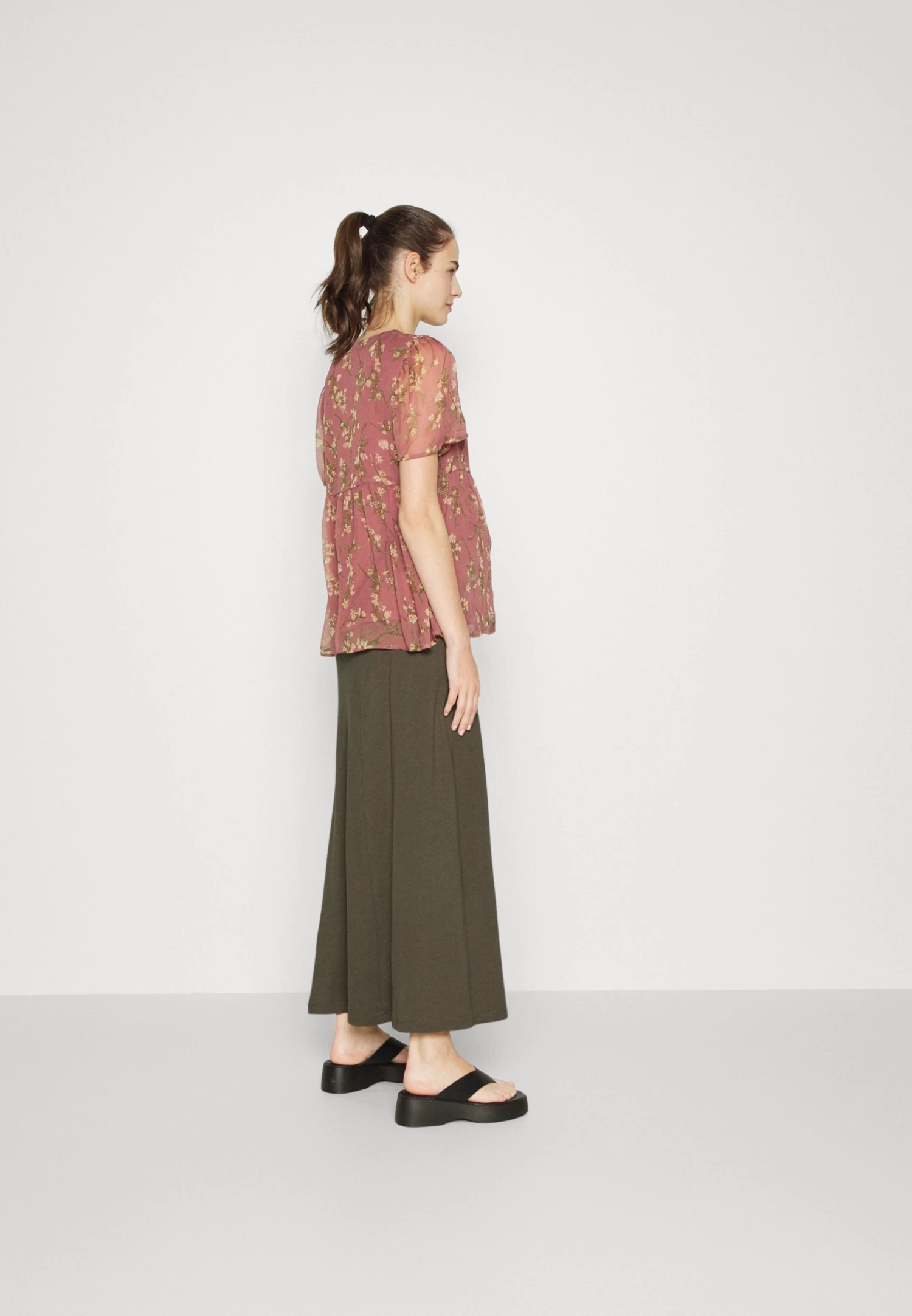 Maternity Maxi Skirt With Drawstring Waistband - Maxi Skirt - 606 - Khaki 3 Maternity Maxi Skirt With Drawstring Waistband - Maxi Skirt - 606 - Khaki - Image 3