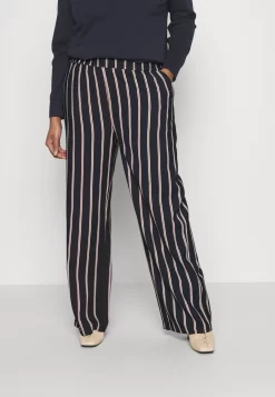 Wide Leg Pant - Trousers - Dark Blue/Brown/White