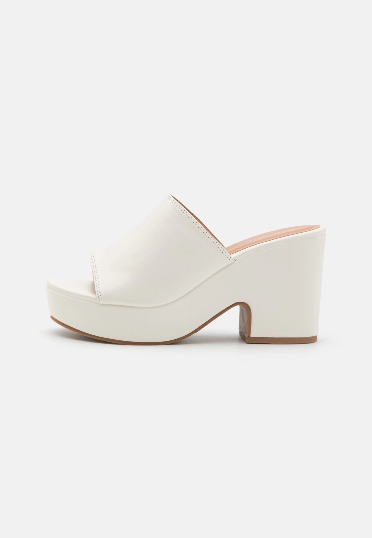 Wide Fit - Heeled Mules -White 2 Wide Fit - Heeled Mules -White - Image 2