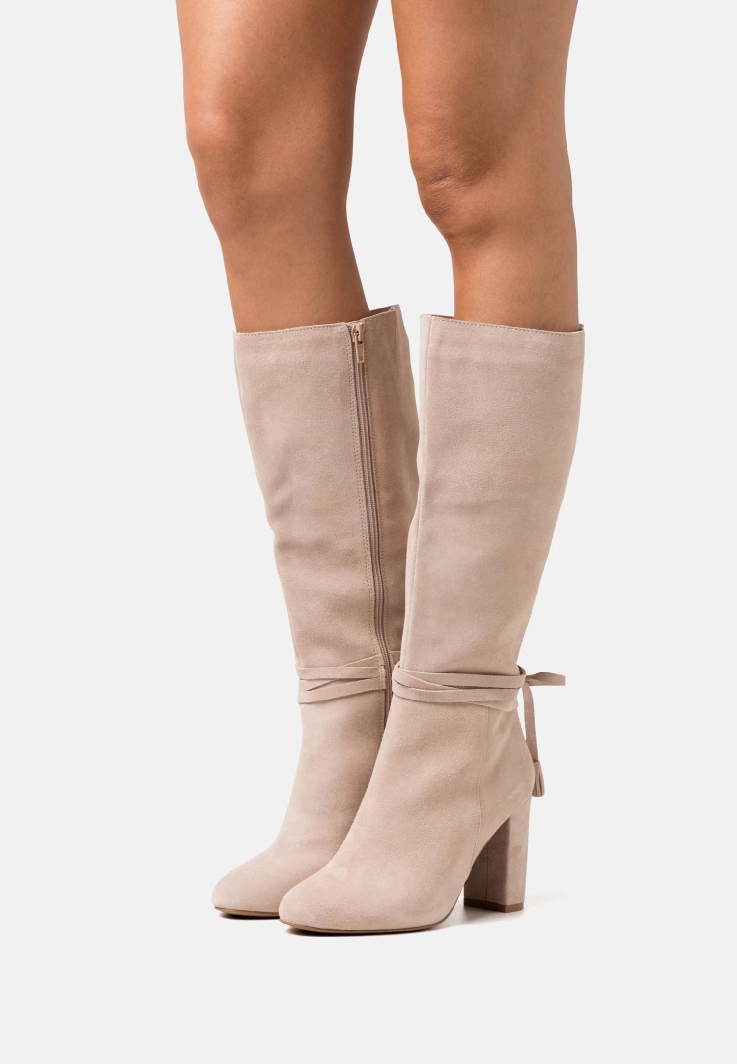 Leather - High Heeled Boots - Beige 1 Leather - High Heeled Boots - Beige