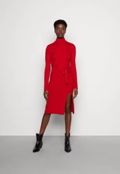 Anna Field Rollkragen Ripp Mini Strickkleid Mit Gürtel - Jumper Dress - Red