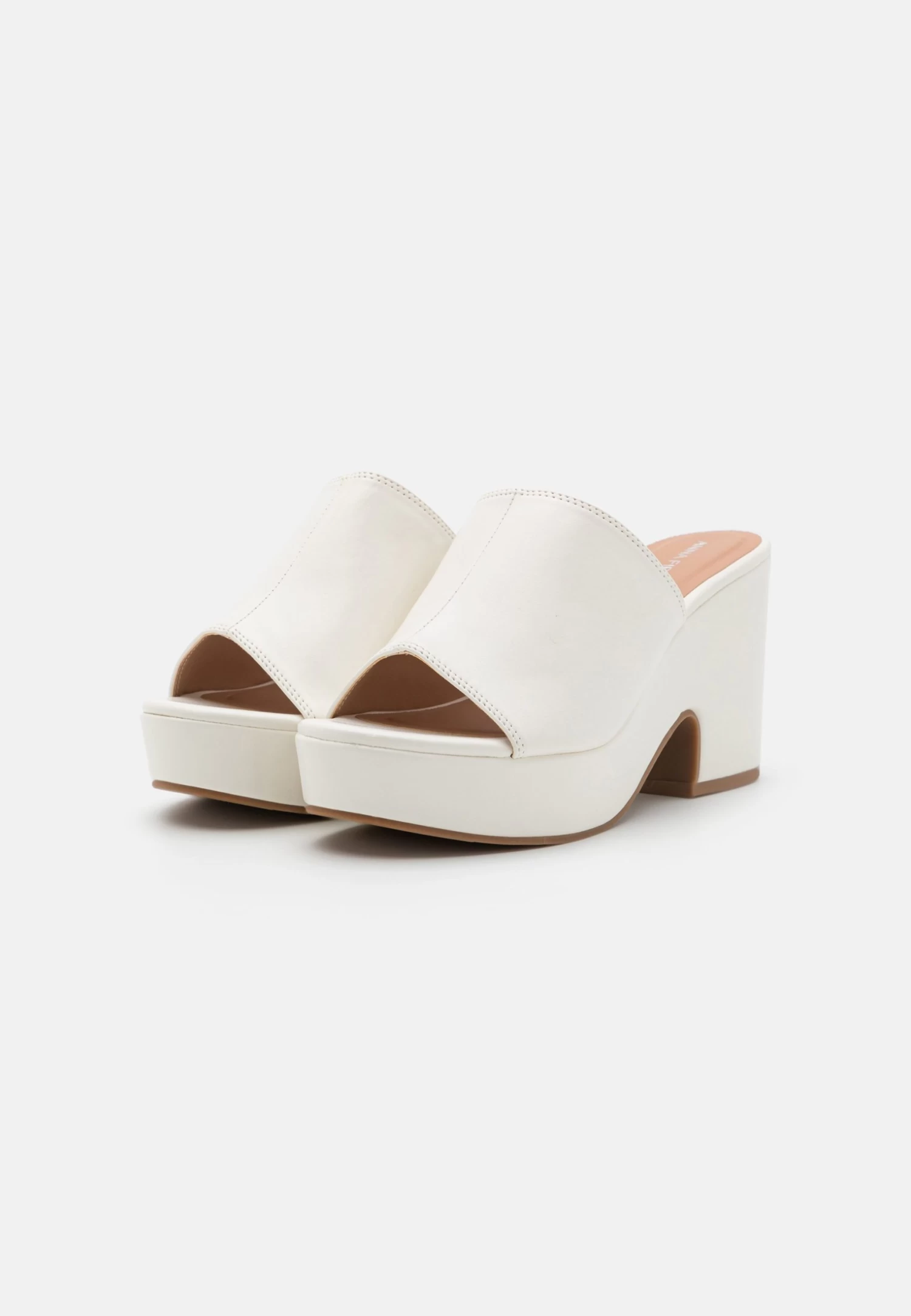 Wide Fit - Heeled Mules -White 3 Wide Fit - Heeled Mules -White - Image 3