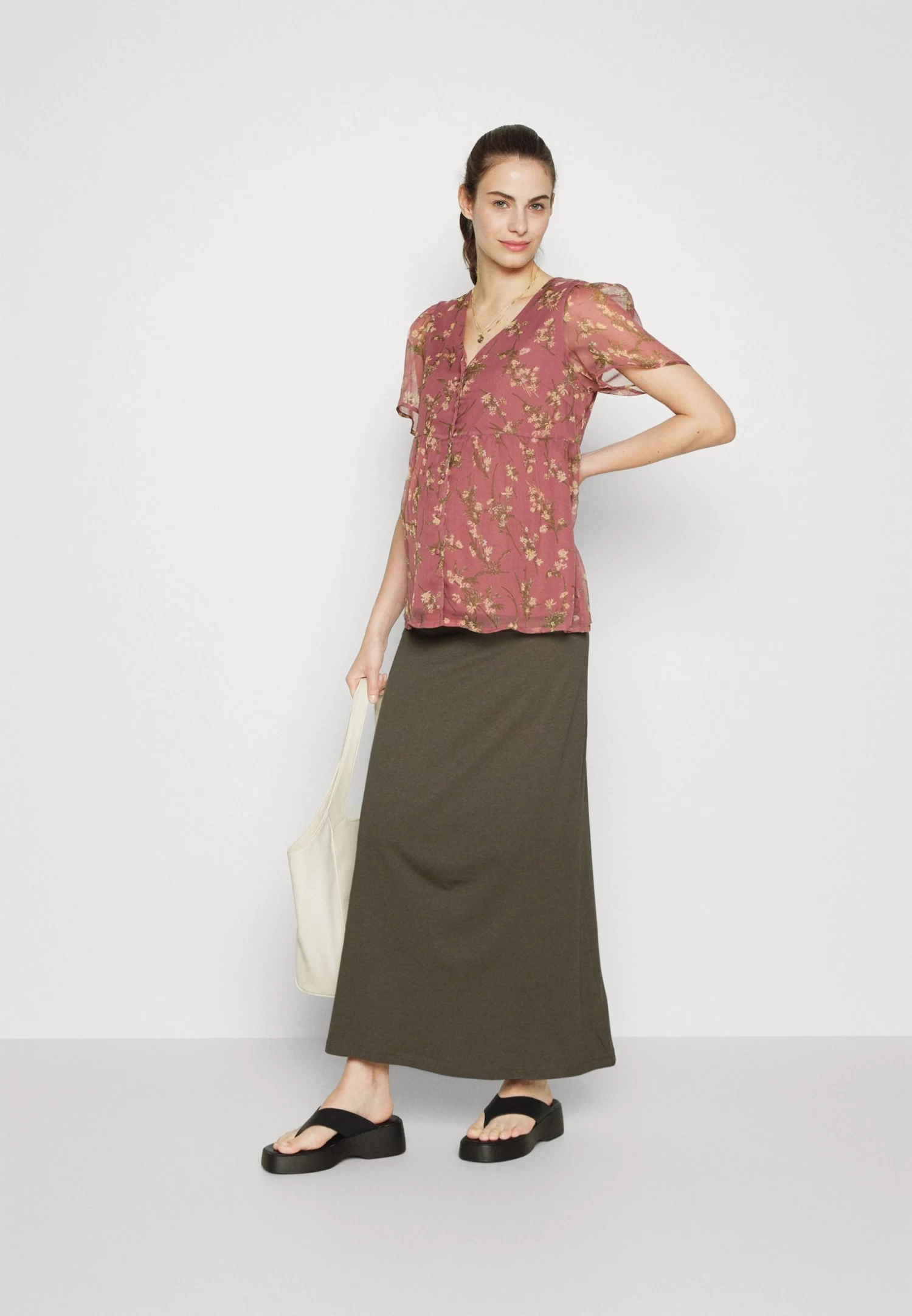 Maternity Maxi Skirt With Drawstring Waistband - Maxi Skirt - 606 - Khaki 2 Maternity Maxi Skirt With Drawstring Waistband - Maxi Skirt - 606 - Khaki - Image 2