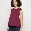 Maternity Baby Doll Nursing Tee- Print T-Shirt - Dark Red