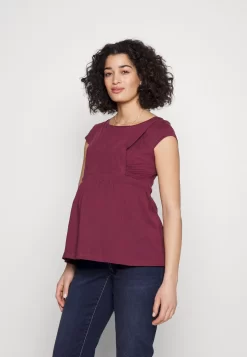 Maternity Baby Doll Nursing Tee- Print T-Shirt - Dark Red