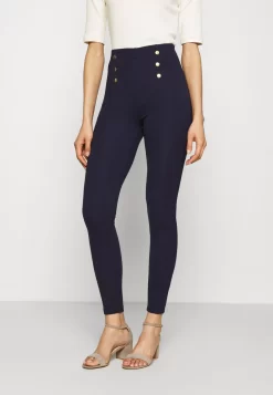 Anna Field Punto Leggings With Button Detail - Leggings - Trousers - Dark Blue
