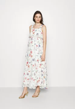 Woven Mama Maxi Dress Nursing Function- Maxi Dress - White/Red