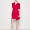 Short Sleeves Flared Mini Dress- Jersey Dress - Red