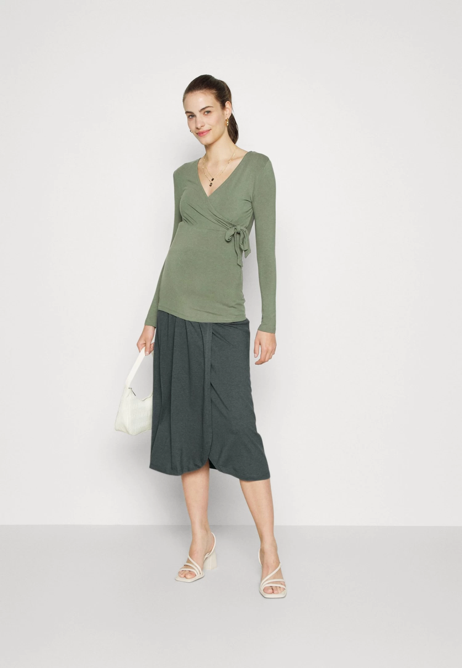 Maternity Basic Midi Skirt- Pencil Skirt - Light Green 2 Maternity Basic Midi Skirt- Pencil Skirt - Light Green - Image 2